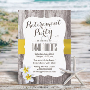 Tropical Frangipani Rustic Wood Retirement Party Invitation