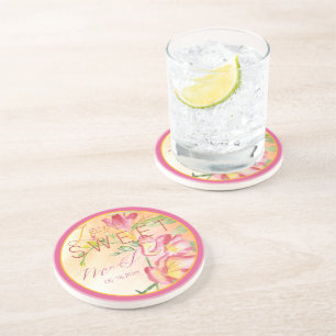 Tropical Freesia Watercolor Love is Sweet Coaster