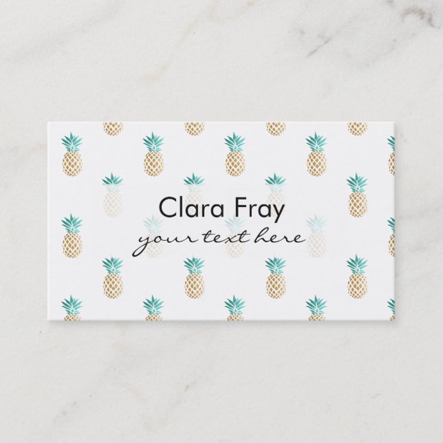 tropical fresh summer faux gold pineapple pattern business card (Front)