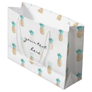 tropical fresh summer faux gold pineapple pattern large gift bag