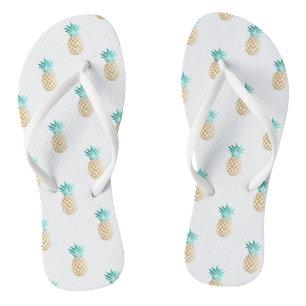 tropical fresh summer faux gold pineapple pattern thongs