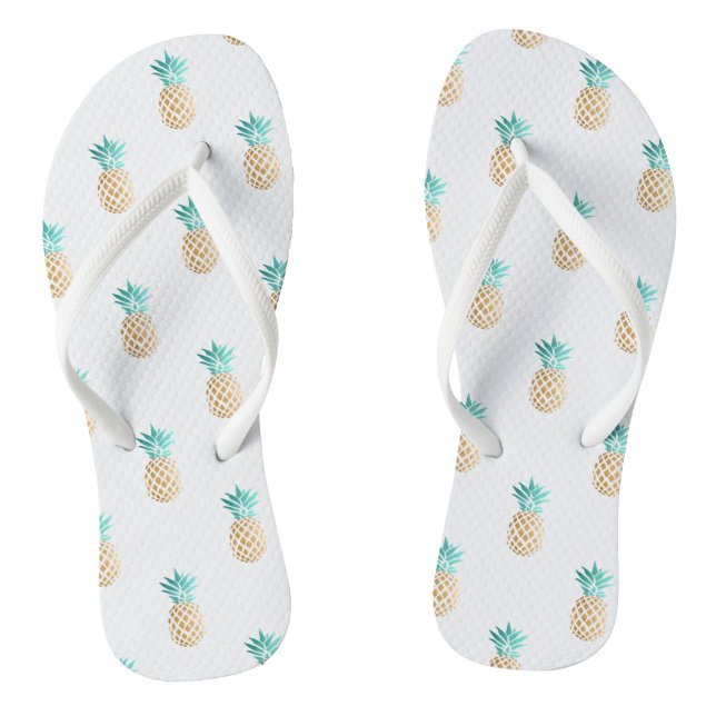 tropical fresh summer faux gold pineapple pattern thongs (Footbed)