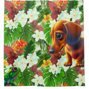 Tropical Frog and Dachshund Shower Curtain