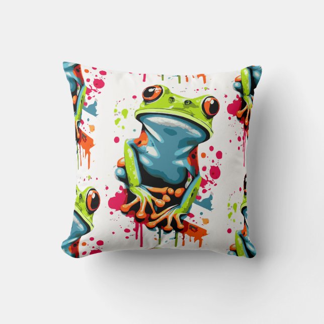 Tropical Frog Pillow - Colourful Frog prince (Front)