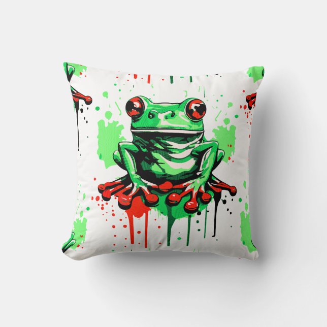 Tropical Frog Pillow - Colourful Frog prince (Front)