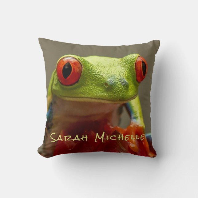 Tropical Frog with Red Eyes Long Name Cushion (Front)