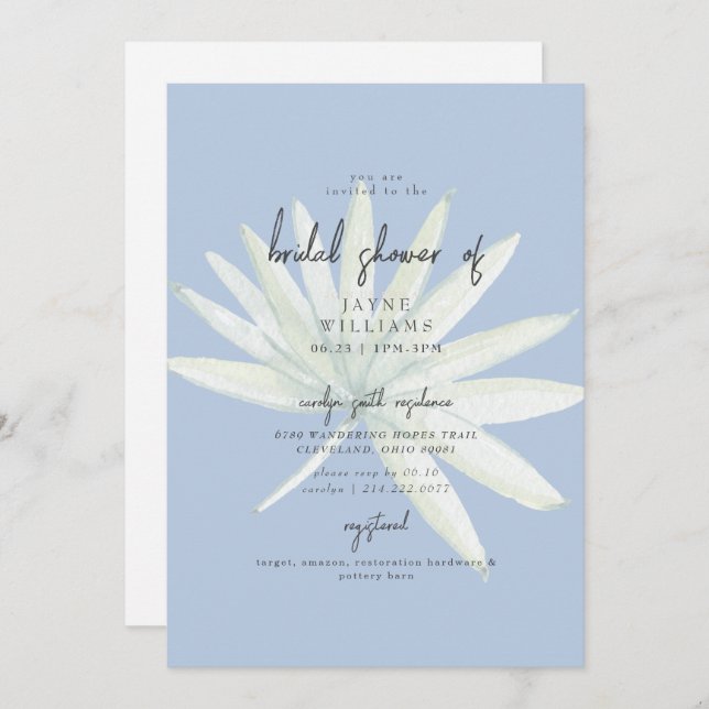 Tropical Frond Mint and Blue Bridal Shower Invitation (Front/Back)