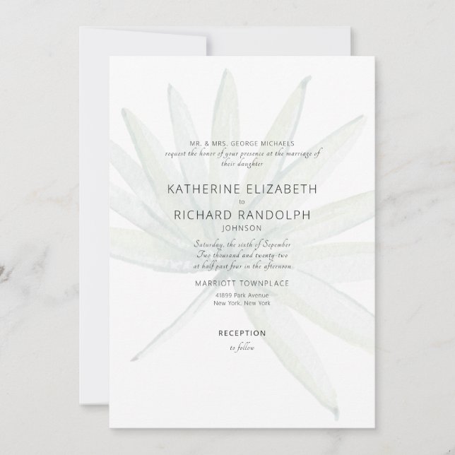 Tropical Frond White Bride Parents Wedding Invitation (Front)