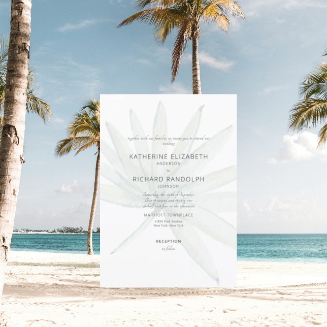Tropical Frond White No Parents Listed Wedding Invitation (Creator Uploaded)