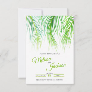 Tropical fronds foliage watercolor wedding RSVP card