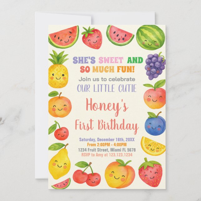 Tropical Fruit 1st Birthday Invitation (Front)