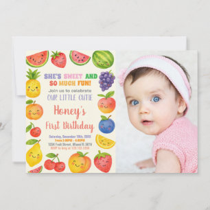 Tropical Fruit 1st Birthday Invitation with photo