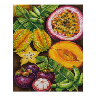 Tropical Fruit Art Exotic Kitchen Décor Poster