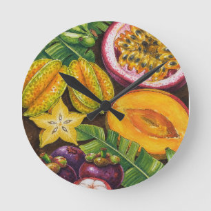 Tropical Fruit Art   Exotic Kitchen Décor Round Clock