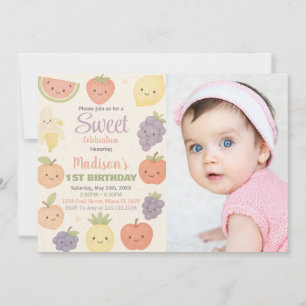 Tropical Fruit Birthday Invitation with photo