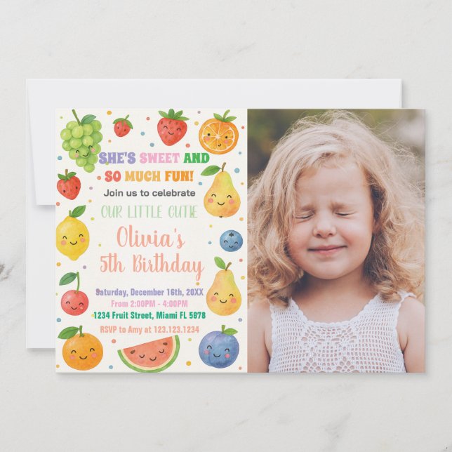 Tropical Fruit Birthday Invitation with photo (Front)