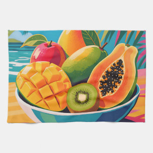Tropical Fruit Bowl Illustration Tea Towel