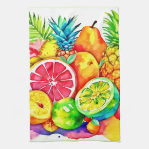 Tropical Fruit Cartoon Art Tea Towel
