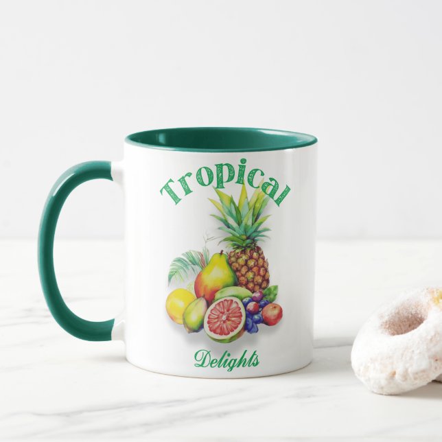 Tropical Fruit Collage on white Mug (With Donut)