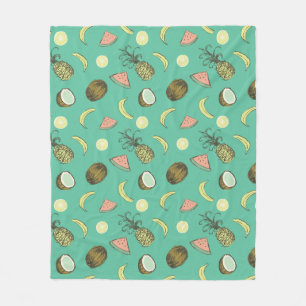 Tropical Fruit Doodle Pattern Fleece Blanket