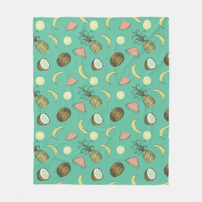 Tropical Fruit Doodle Pattern Fleece Blanket (Front)