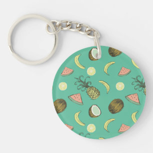 Tropical Fruit Doodle Pattern Key Ring
