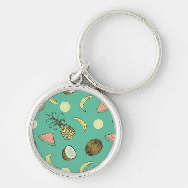 Tropical Fruit Doodle Pattern Key Ring (Front)