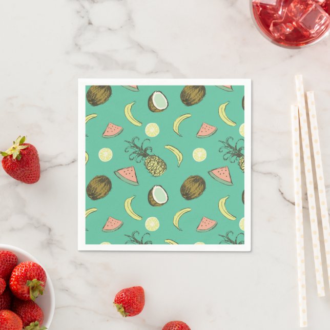 Tropical Fruit Doodle Pattern Napkin (Insitu)
