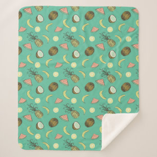 Tropical Fruit Doodle Pattern Sherpa Blanket