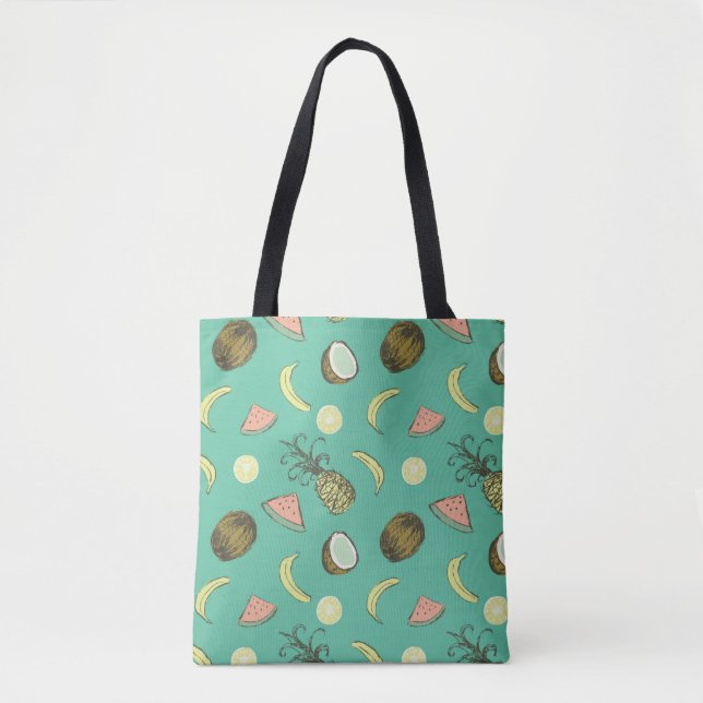 Tropical Fruit Doodle Pattern Tote Bag (Front)