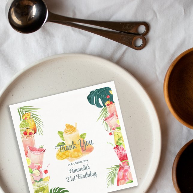 Tropical Fruit Drinks Pool Party Adult Birthday Napkin (Tropical Fruit Drinks Pool Party Adult Birthday Napkins)