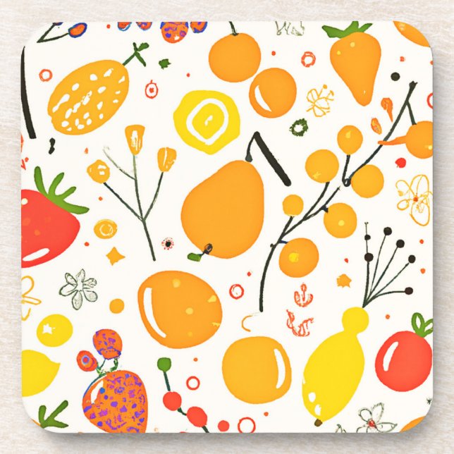Tropical Fruit Fiesta Pattern Coaster (Front)