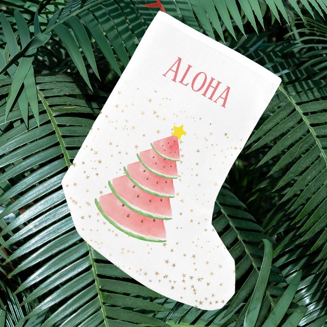 Tropical Fruit Gold Stars Aloha Small Christmas Stocking (Creator Uploaded)