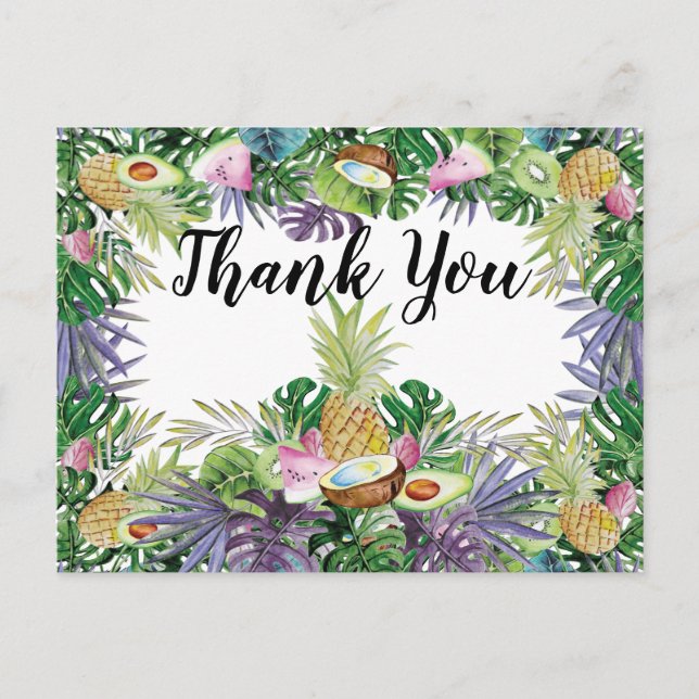 Tropical Fruit | Greenery Party Thank You Postcard (Front)