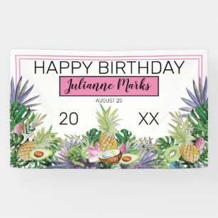 Tropical Fruit   Greenery Summer Birthday Party Banner