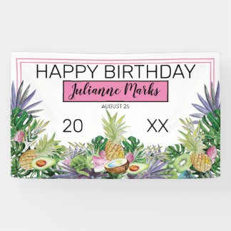 Tropical Fruit | Greenery Summer Birthday Party Banner