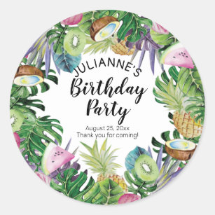 Tropical Fruit   Greenery Summer Birthday Party Classic Round Sticker