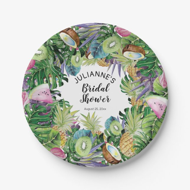 Tropical Fruit | Greenery Summer Bridal Shower Paper Plate (Front)
