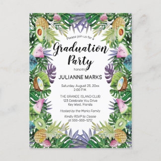Tropical Fruit | Greenery Summer Graduation Party Invitation Postcard