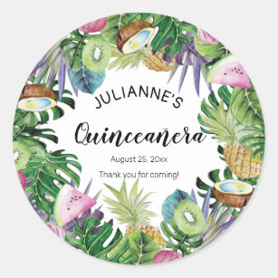 Tropical Fruit   Greenery Summer Quinceañera Classic Round Sticker