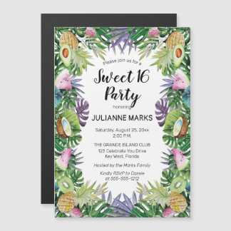 Tropical Fruit | Greenery Summer Sweet 16 Party Magnetic Invitation
