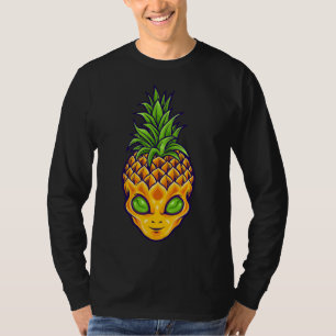 Tropical Fruit Hawaiian UFO Green Eyed Alien Pinea T-Shirt