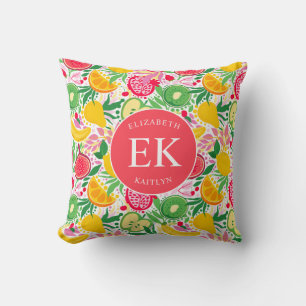 Tropical Fruit Monogram Watercolor Summer Pattern Cushion