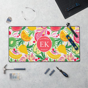 Tropical Fruit Monogram Watercolor Summer Pattern Desk Mat