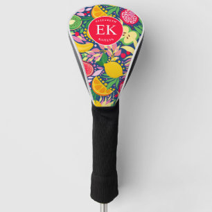 Tropical Fruit Monogram Watercolor Summer Pattern Golf Head Cover
