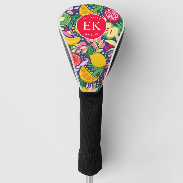 Tropical Fruit Monogram Watercolor Summer Pattern Golf Head Cover (Front)