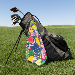 Tropical Fruit Monogram Watercolor Summer Pattern Golf Towel