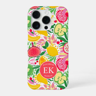 Tropical Fruit Monogram Watercolor Summer Pattern iPhone 16 Pro Case
