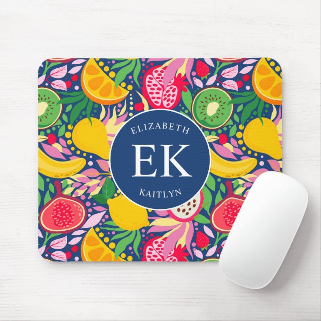Tropical Fruit Monogram Watercolor Summer Pattern Mouse Pad (With Mouse)