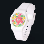 Tropical Fruit Monogram Watercolor Summer Pattern Watch<br><div class="desc">The Tropical Fruit Monogram Watercolor Summer Pattern Watch combines vibrant style and functionality in a stunning accessory. Featuring a lively watercolor design of tropical fruits, this watch brings a refreshing, tropical vibe to your wrist. The addition of a personalised monogram adds a unique, customised touch, making it a perfect gift...</div>